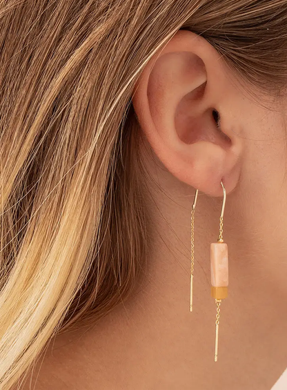 Rose Quartz and Amber Rectangle Stone Earring