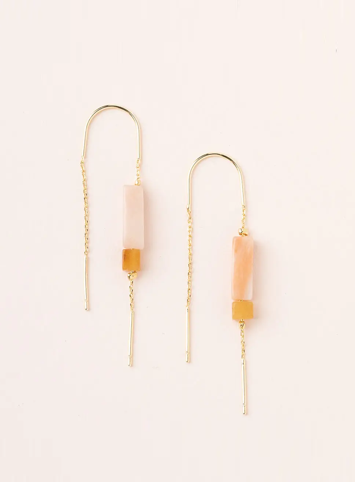 Rose Quartz and Amber Rectangle Stone Earring