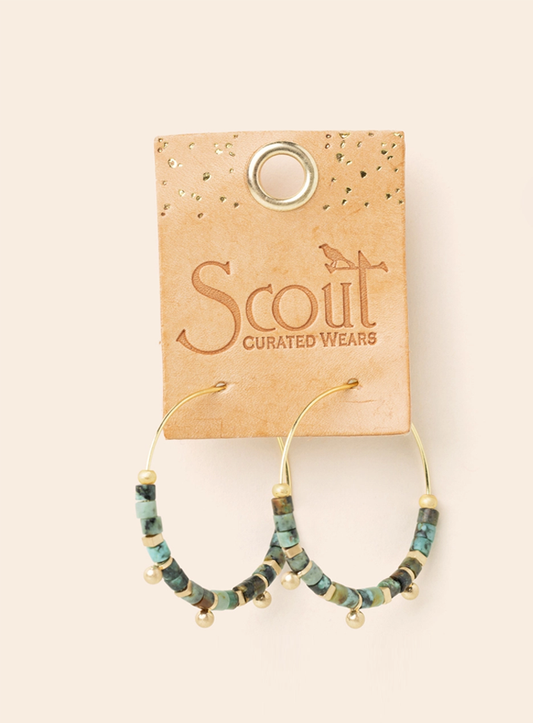 African Turquoise Stone Disc Hoop Earring