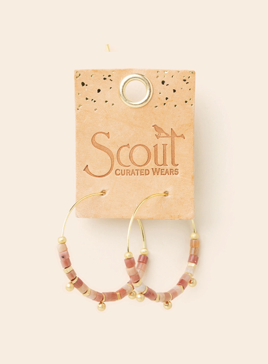 Rhodonite Stone Disc Hoop Earring