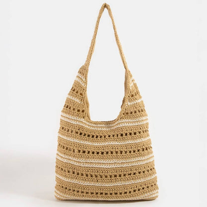 Two Tone Stripe Straw Tote Bag