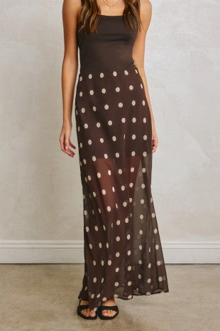 Espresso Polka Dot Pull On Maxi Skirt