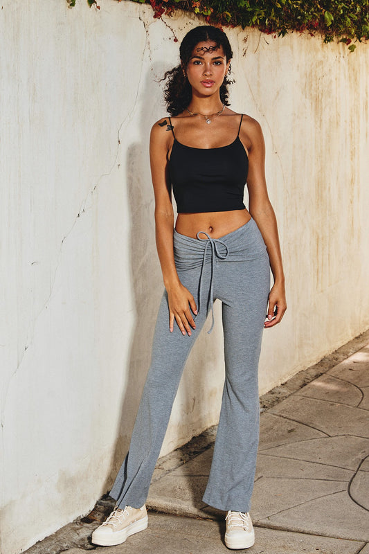 Gray Ribbed Knit Flared Pants