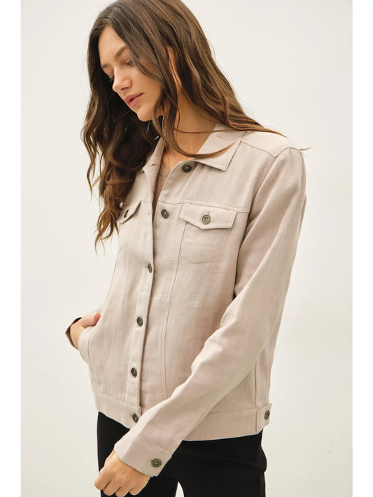 Stone Lightweight Linen Blend Buttoned Jacket