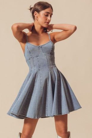 Denim A Line Fit And Flare Mini Dress