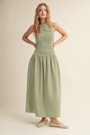 Green Gingham Sleeveless Dress