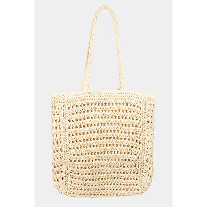 Khaki Straw Braided Tote Bag
