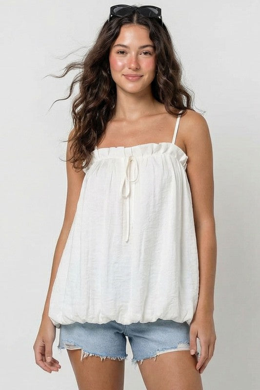 White Bubble Top With Bow String Detail