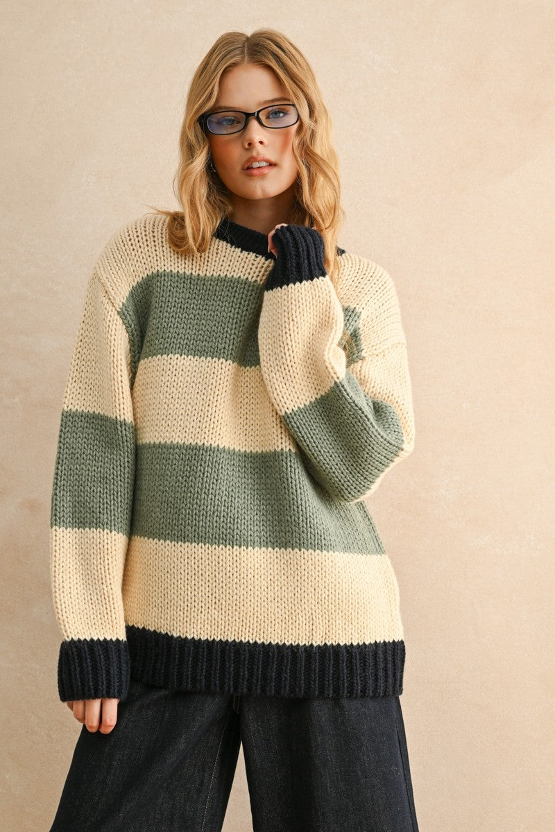 Brown Mix Wide Stripe Sweater
