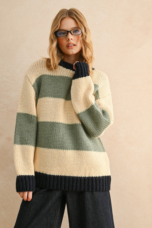 Brown Mix Wide Stripe Sweater