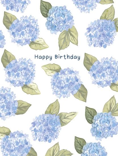 Blue Hydrangea Happy Birthday greeting card