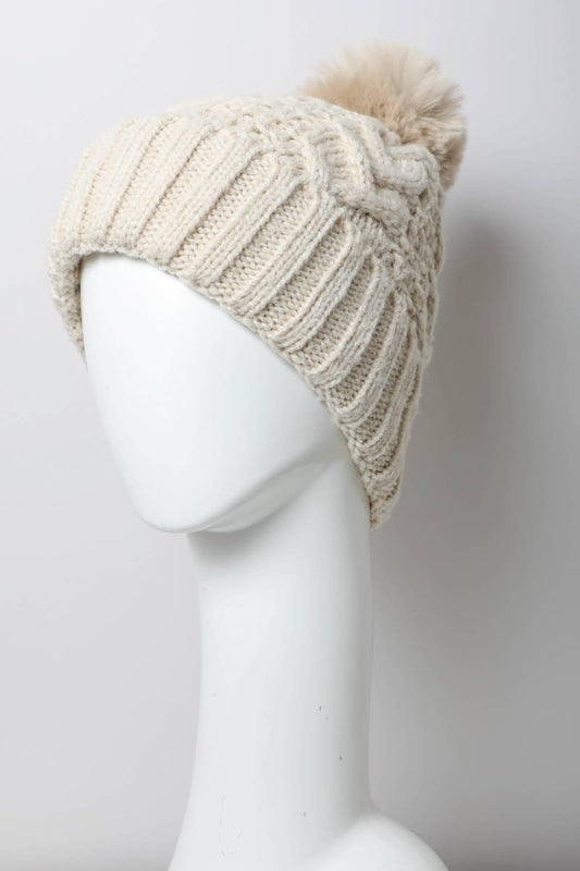 Cable Knit Pom Beanie