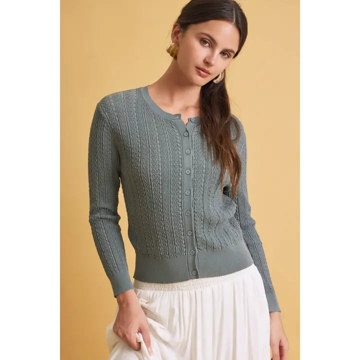 Charcoal Pointelle Cardigan