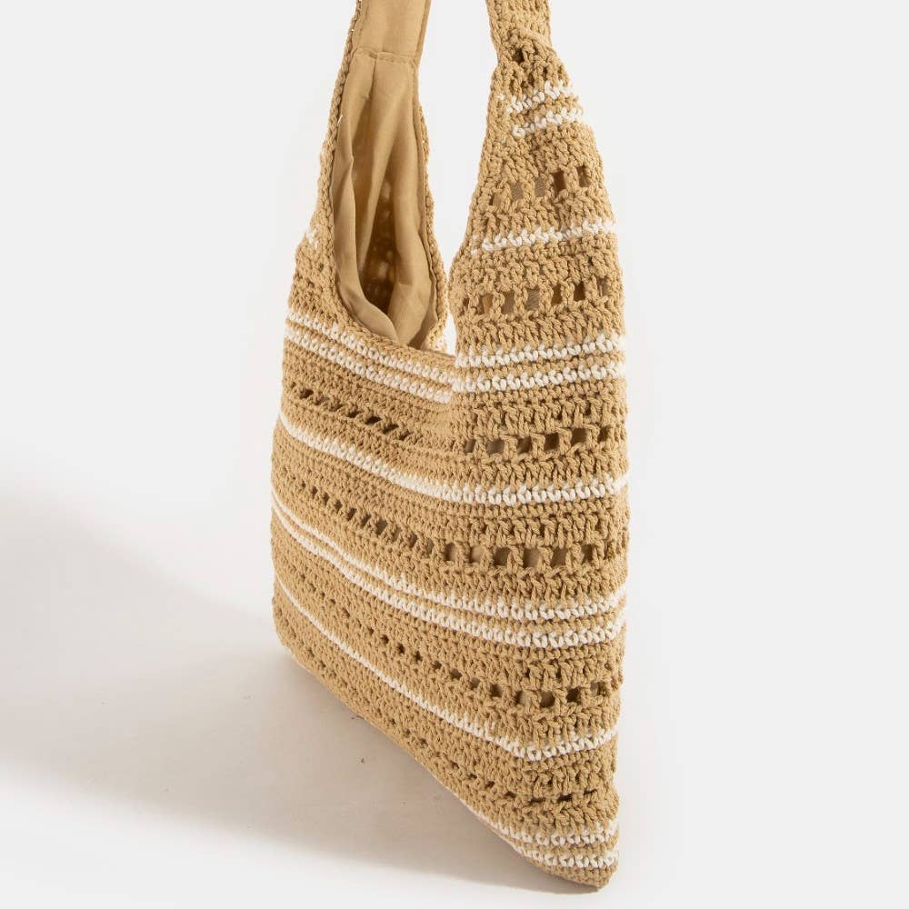 Two Tone Stripe Straw Tote Bag