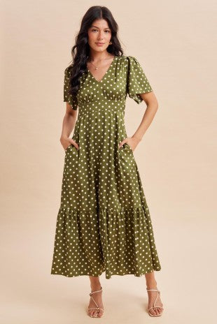 Olive Polka Dot Maxi Dress